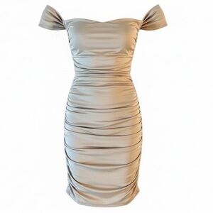 Superdown Taupe Off Shoulder Bodycon Mini Dress Ruched NWT Size XS